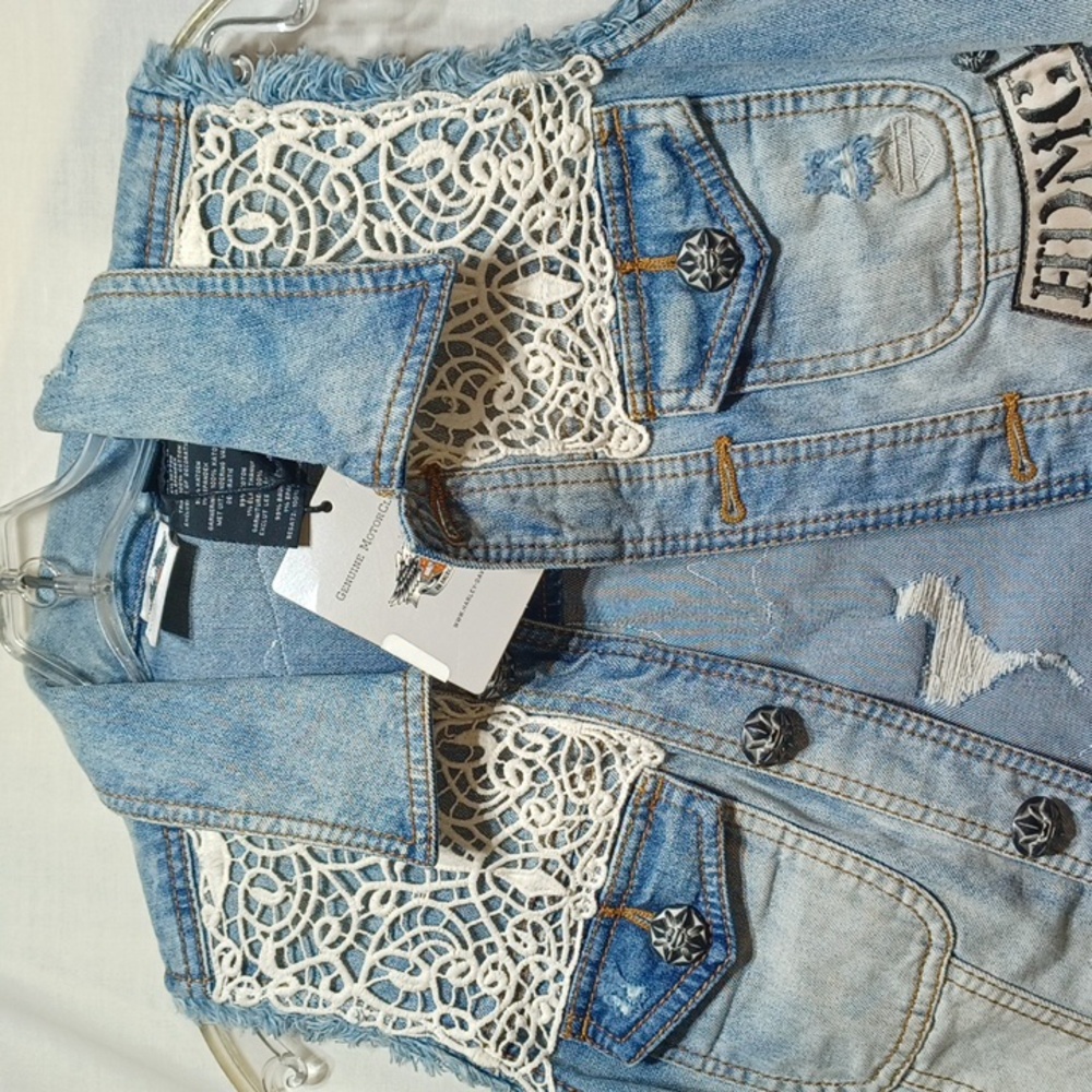 Harley Davidson Vest Women's Motorcycle Skull Denim Biker Small - Picture 2 of 8
